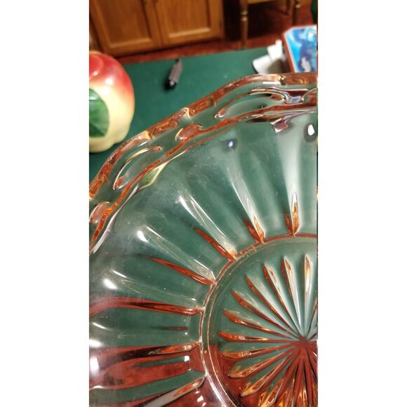 Vintage Pink Depression Glass Bowl, Open Lace Edge, Large Console Dish - Picture 4 of 8